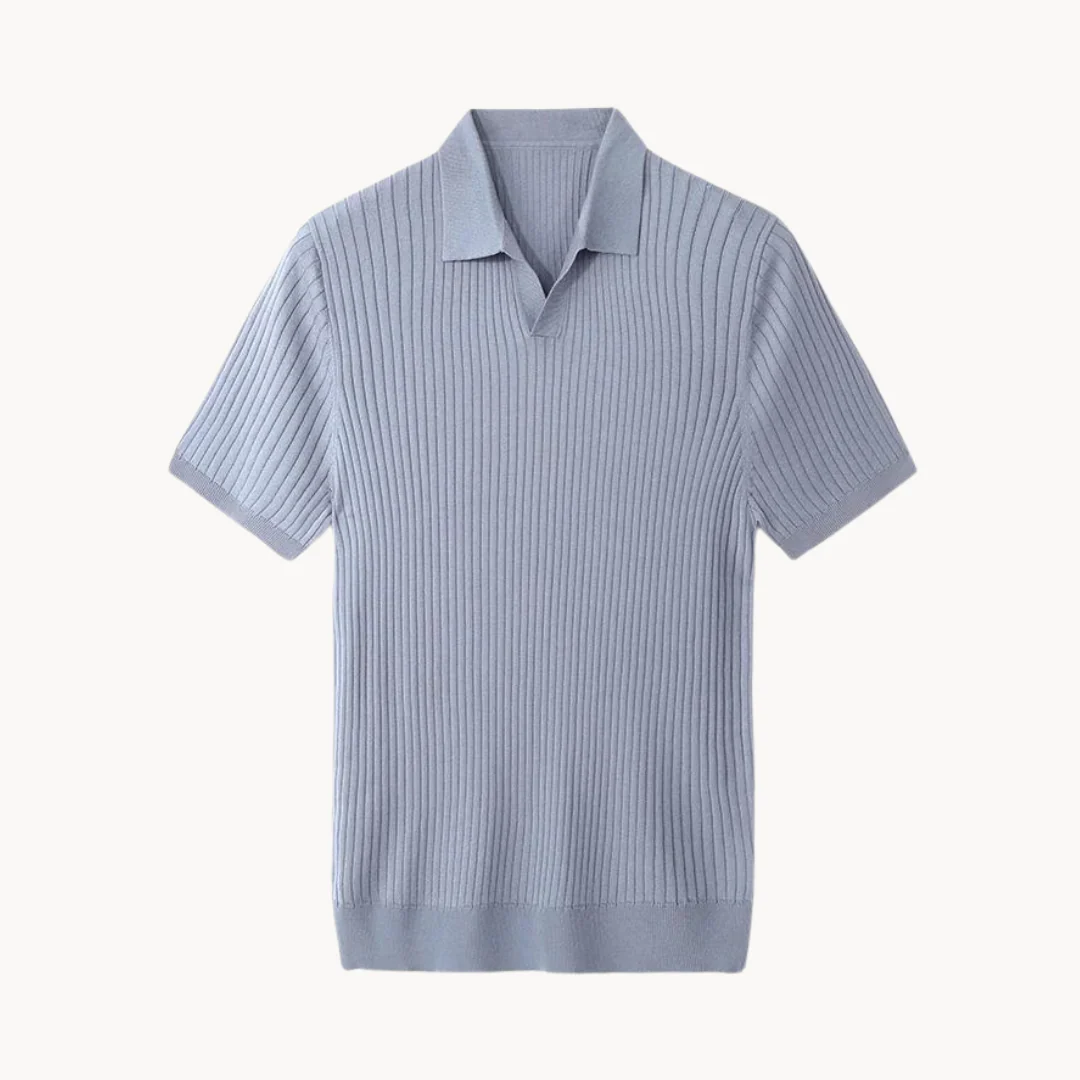 Luxurious Mulberry Silk Polo Shirt for Men, Elegant Ribbed Long Sleeve Golf Shirt, Soft Lyocell Cotton Blend, Versatile Casual Wear - Image 8