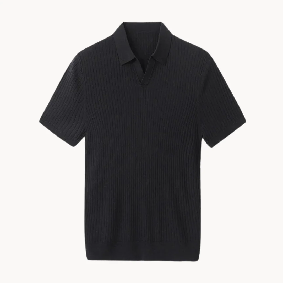 Luxurious Mulberry Silk Polo Shirt for Men, Elegant Ribbed Long Sleeve Golf Shirt, Soft Lyocell Cotton Blend, Versatile Casual Wear - Image 9