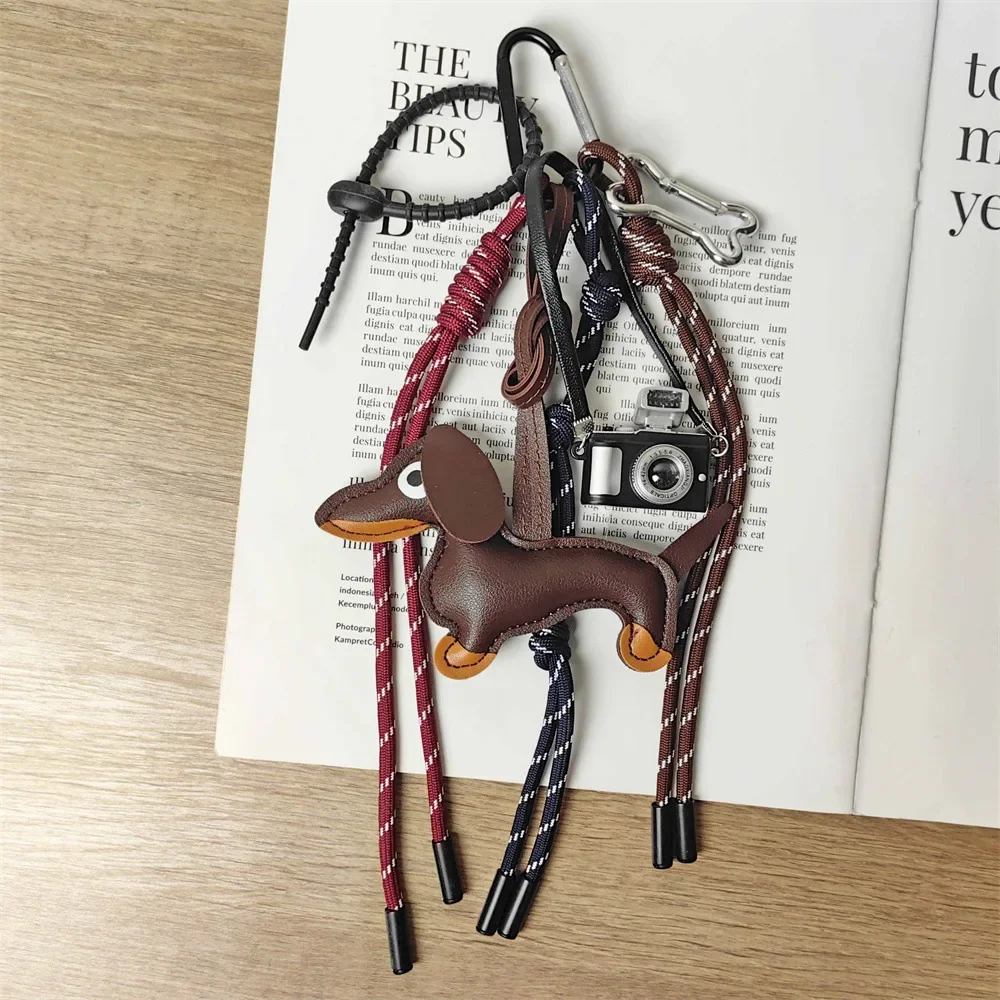 Braid Rope Bag Charm Leather Dachshund Keychain Aesthetic - Image 18