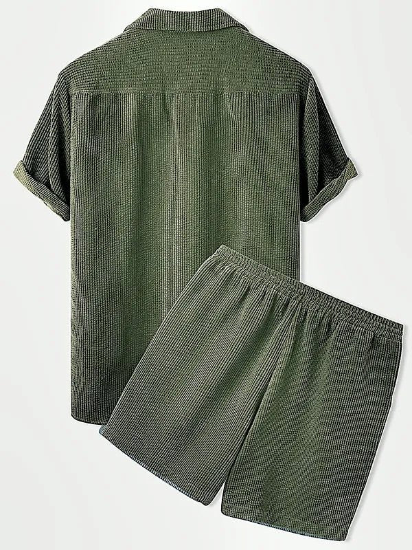 Luxury Velvet Men's Set - Short Sleeve Shirt and Matching Shorts in Elegant Ribbed Design - Image 6