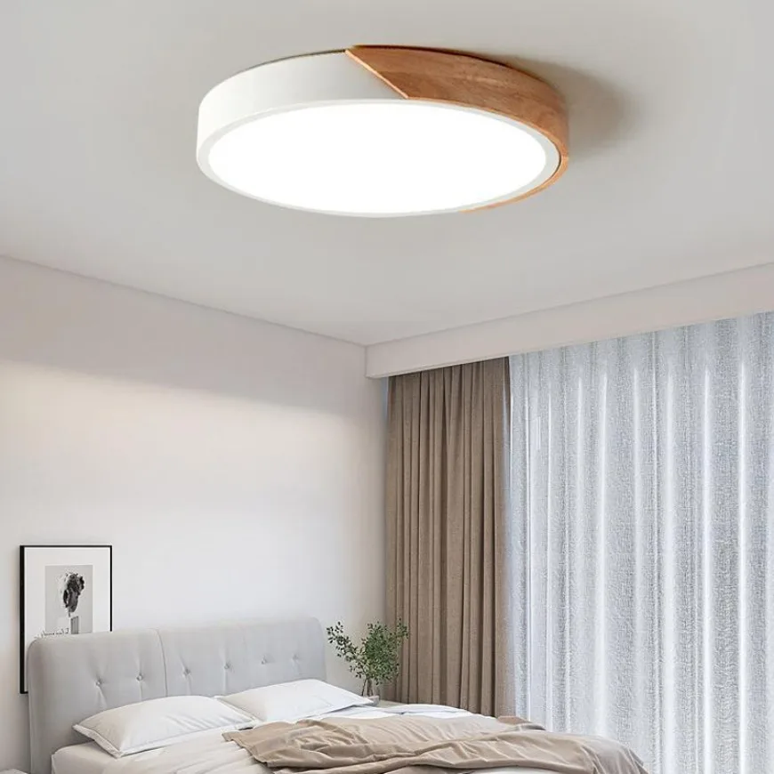 Macaron LED Ceiling Light Modern Wood Grain Fixture