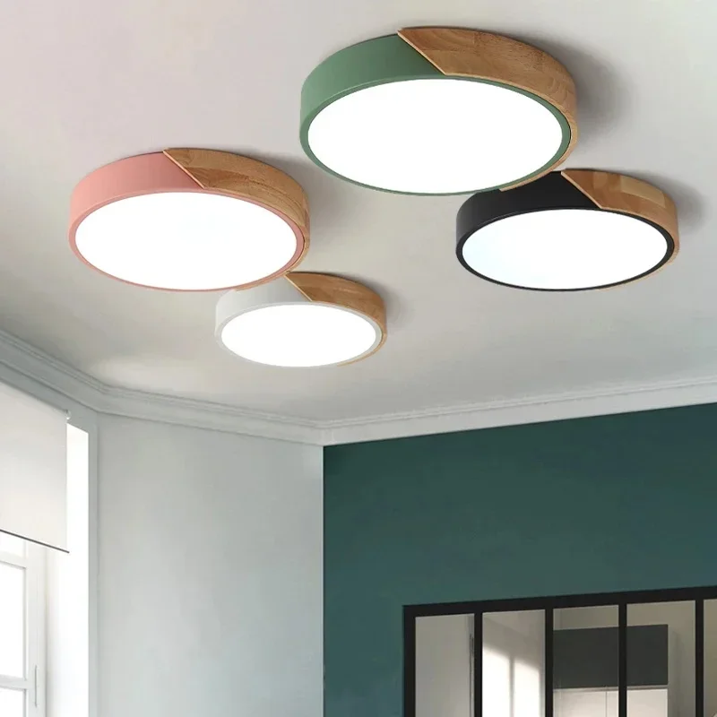 Macaron LED Ceiling Light Modern Wood Grain Fixture - Image 10
