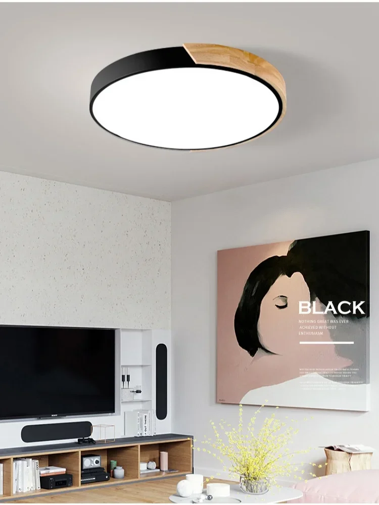 Macaron LED Ceiling Light Modern Wood Grain Fixture - Image 12