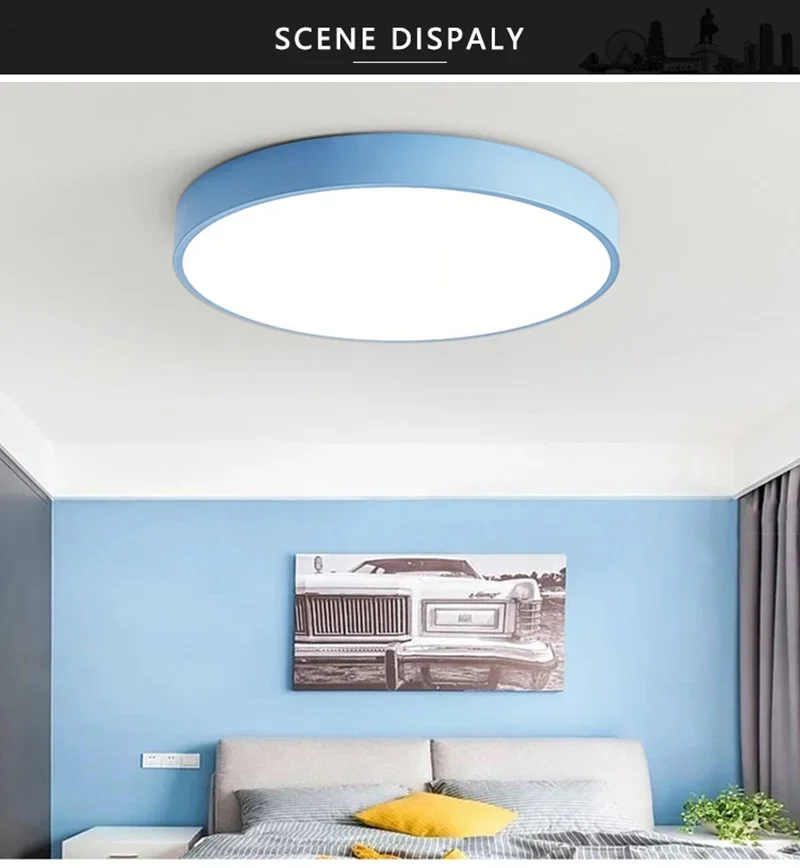 Macaron LED Ceiling Light Modern Wood Grain Fixture - Image 17