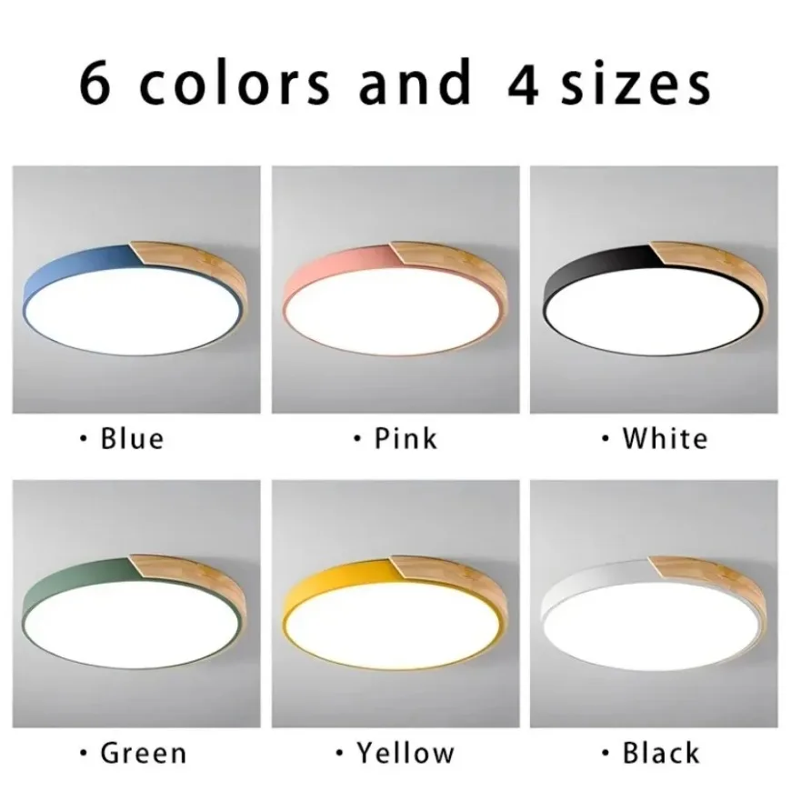 Macaron LED Ceiling Light Modern Wood Grain Fixture - Image 4