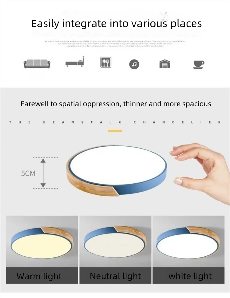 Macaron LED Ceiling Light Modern Wood Grain Fixture - Image 6