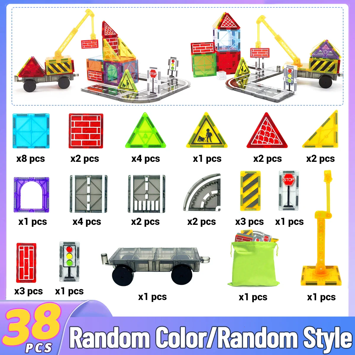 Magnetic Building Blocks Road Set with Cars - Fun Construction Toy for Boys & Girls, Ideal Christmas & Birthday Gift for Toddlers - Image 8
