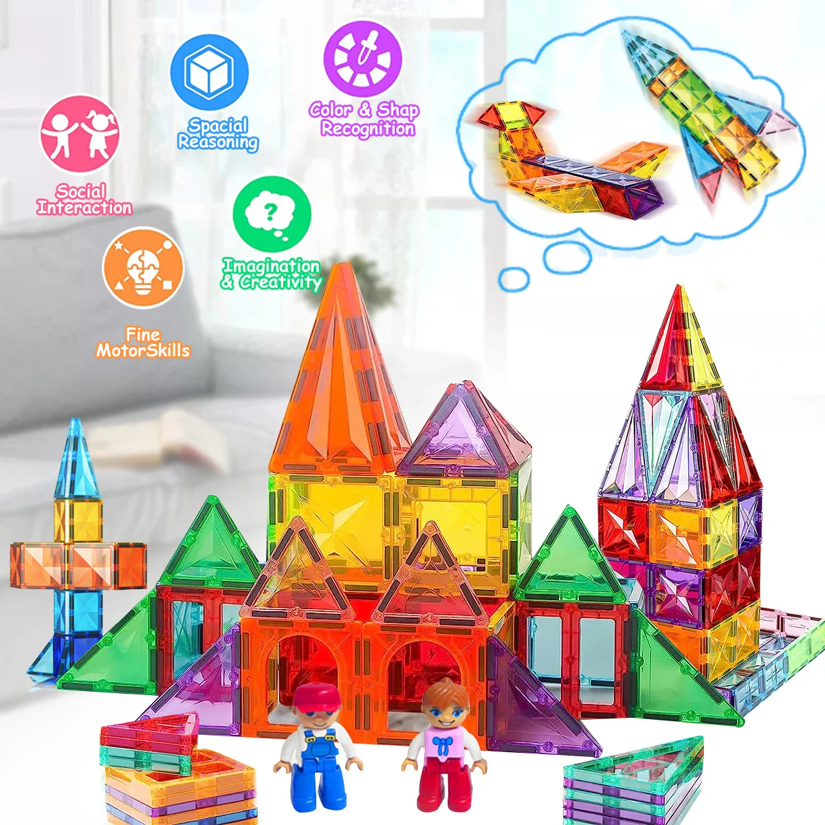 Magnetic Building Blocks Set - DIY Educational Magnet Tiles for Kids, Montessori-Inspired Construction Toy, Perfect Gift for Creative Play - Image 2