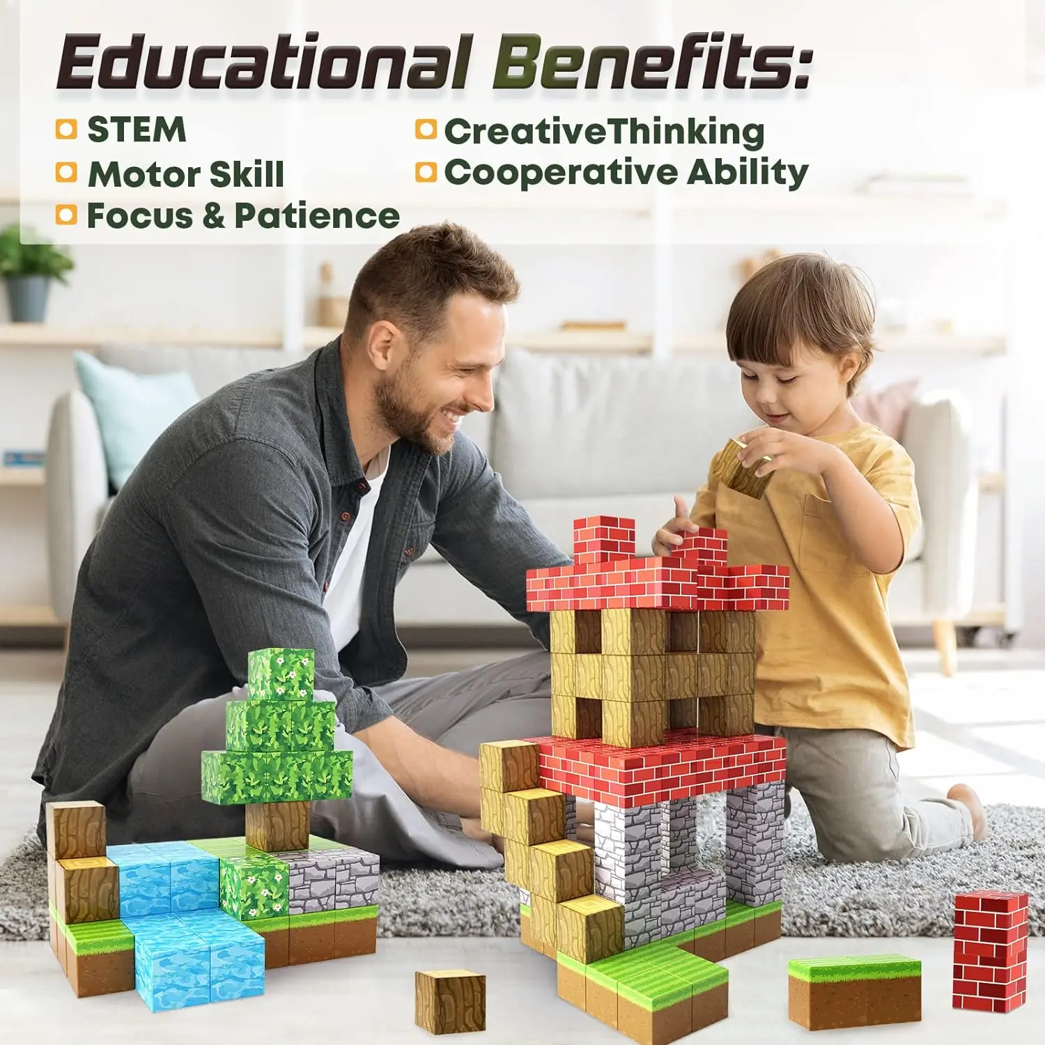 Magnetic Building Blocks Set for Kids - STEM Montessori Sensory Cubes for Toddlers, Educational Gift for Boys and Girls - Image 7
