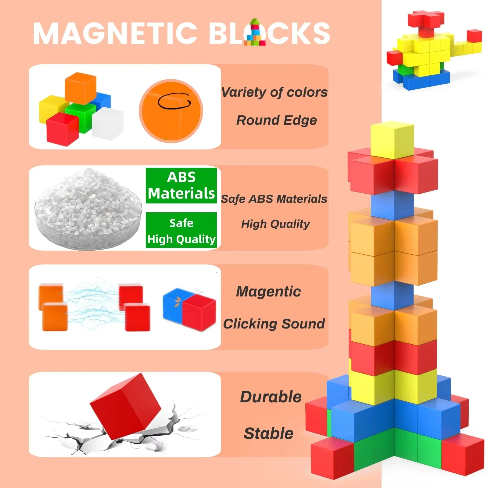 Magnetic Building Blocks Set for Toddlers, STEM Learning Toys with Strong Magnets and Vibrant Colors, 30-Piece Magnetic Tiles - Image 3