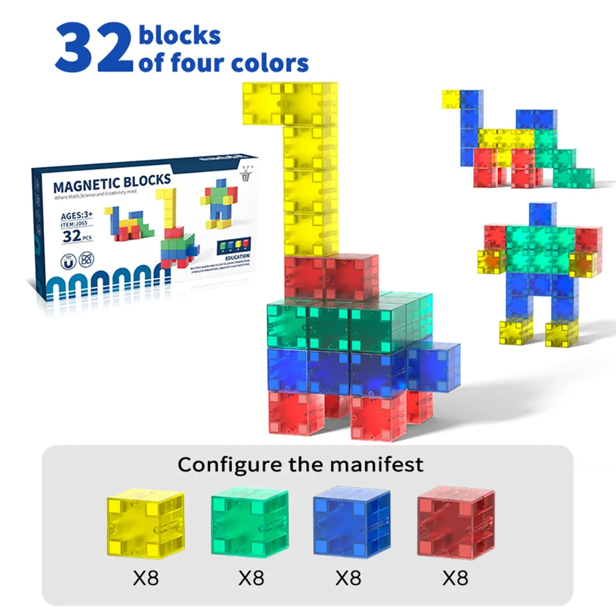 Magnetic Building Blocks Set for Toddlers, STEM Learning Toys with Strong Magnets and Vibrant Colors, 30-Piece Magnetic Tiles - Image 9