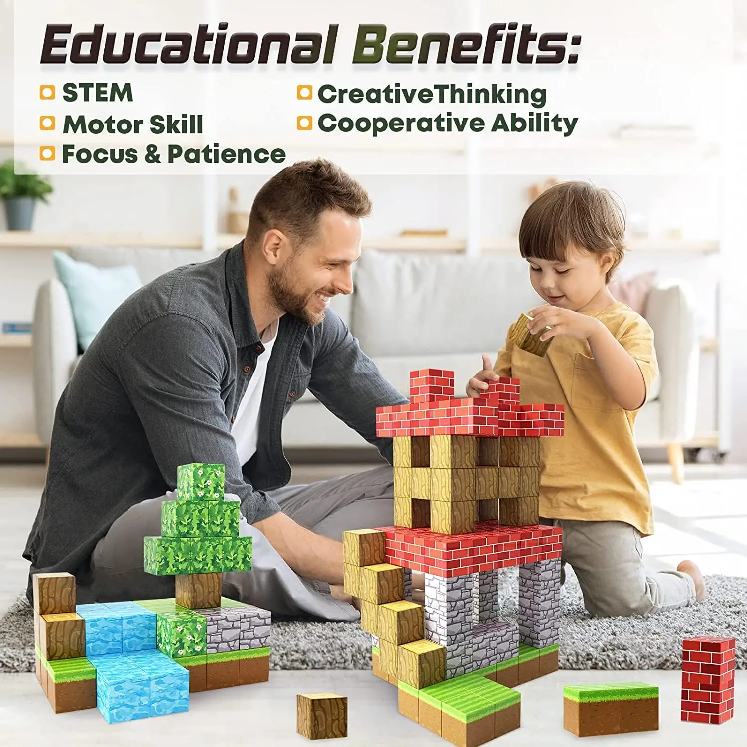 Magnetic Building Blocks Set - Mine World Construction Toy for Girls, Ages 3+, DIY STEM Montessori Sensory Play - Image 5