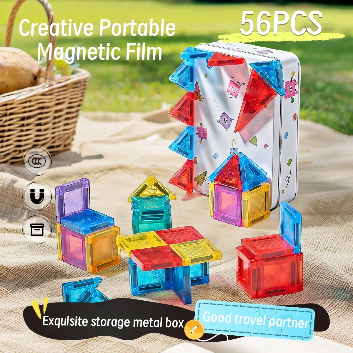 Magnetic Tiles Travel Set 56 Piece Portable STEM Building Blocks For Kids Screen Free Educational Gift Fall 2025 - Image 7