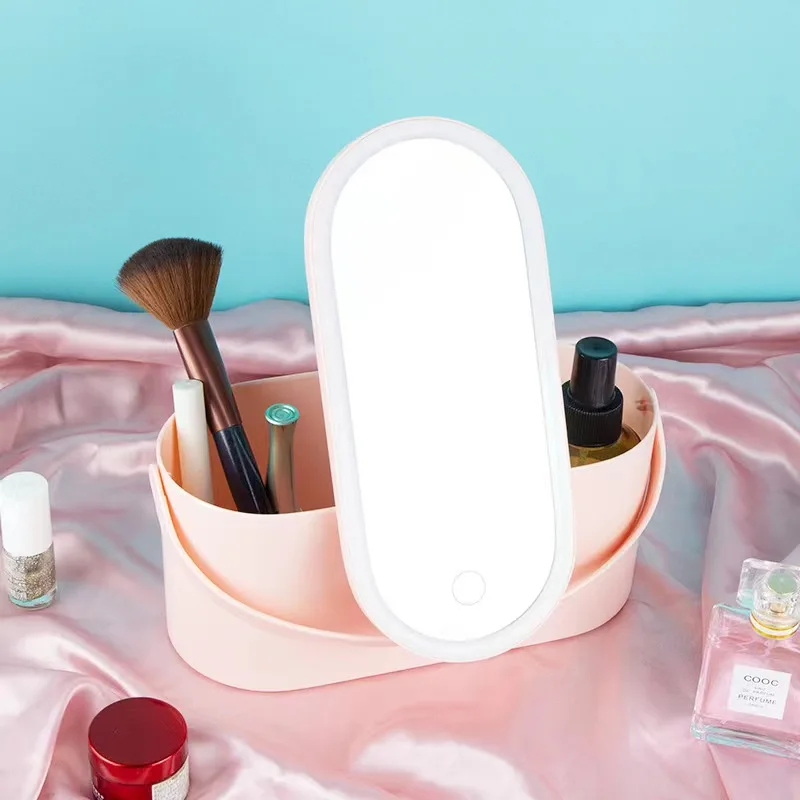 Makeup Organizer Box with LED Light Mirror - Portable Travel Makeup Case for Cosmetics Storage - Image 3