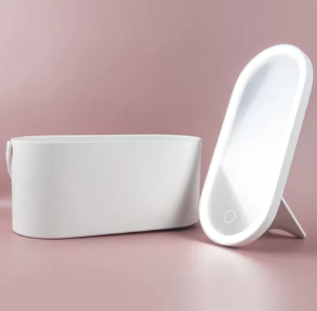 Makeup Organizer Box with LED Light Mirror - Portable Travel Makeup Case for Cosmetics Storage - Image 9