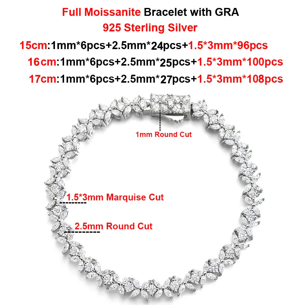 Moissanite Tennis Bracelet Sterling Silver Bridal Floral - Image 11