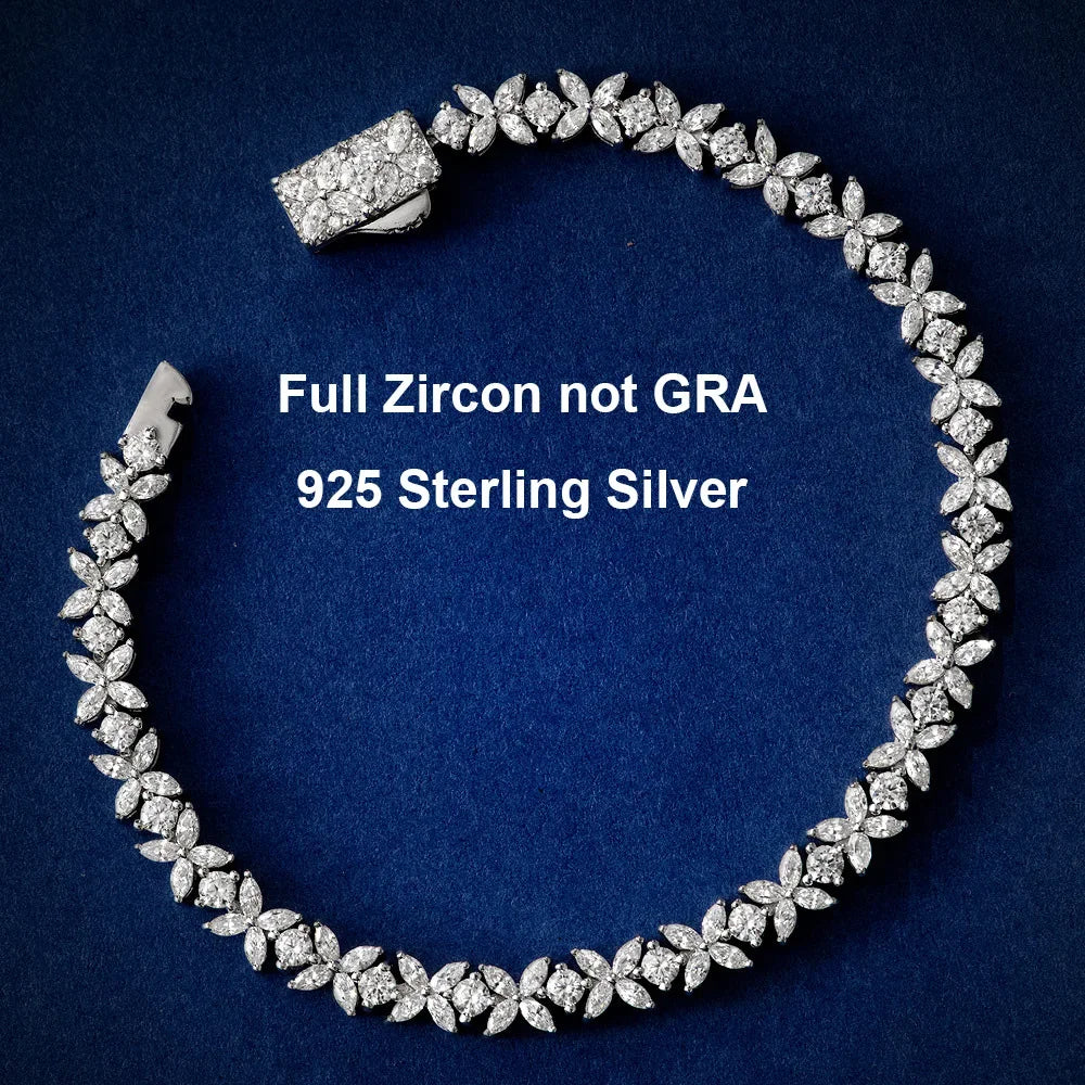 Moissanite Tennis Bracelet Sterling Silver Bridal Floral - Image 12