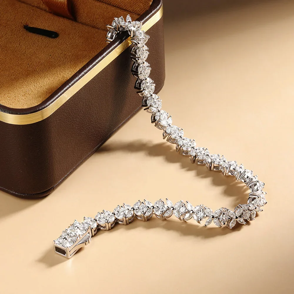 Moissanite Tennis Bracelet Sterling Silver Bridal Floral - Image 3