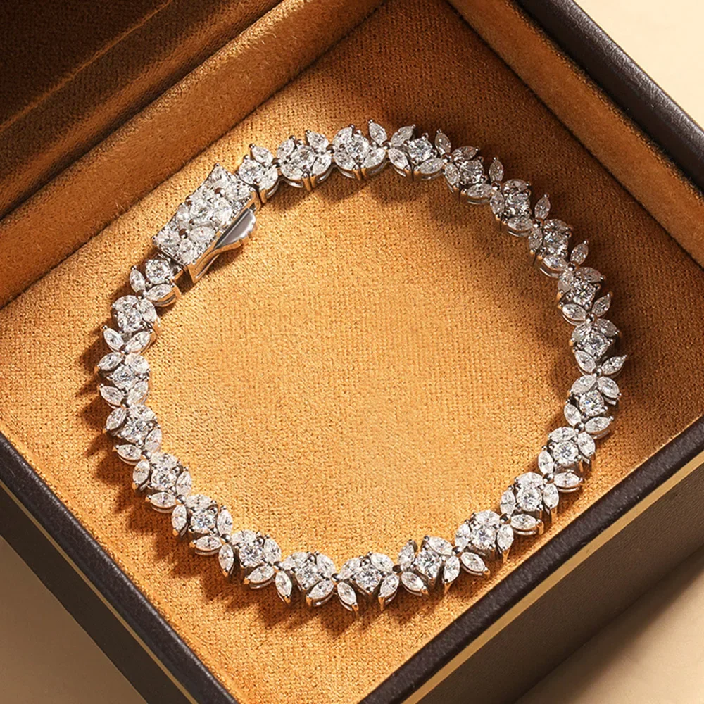 Moissanite Tennis Bracelet Sterling Silver Bridal Floral - Image 5