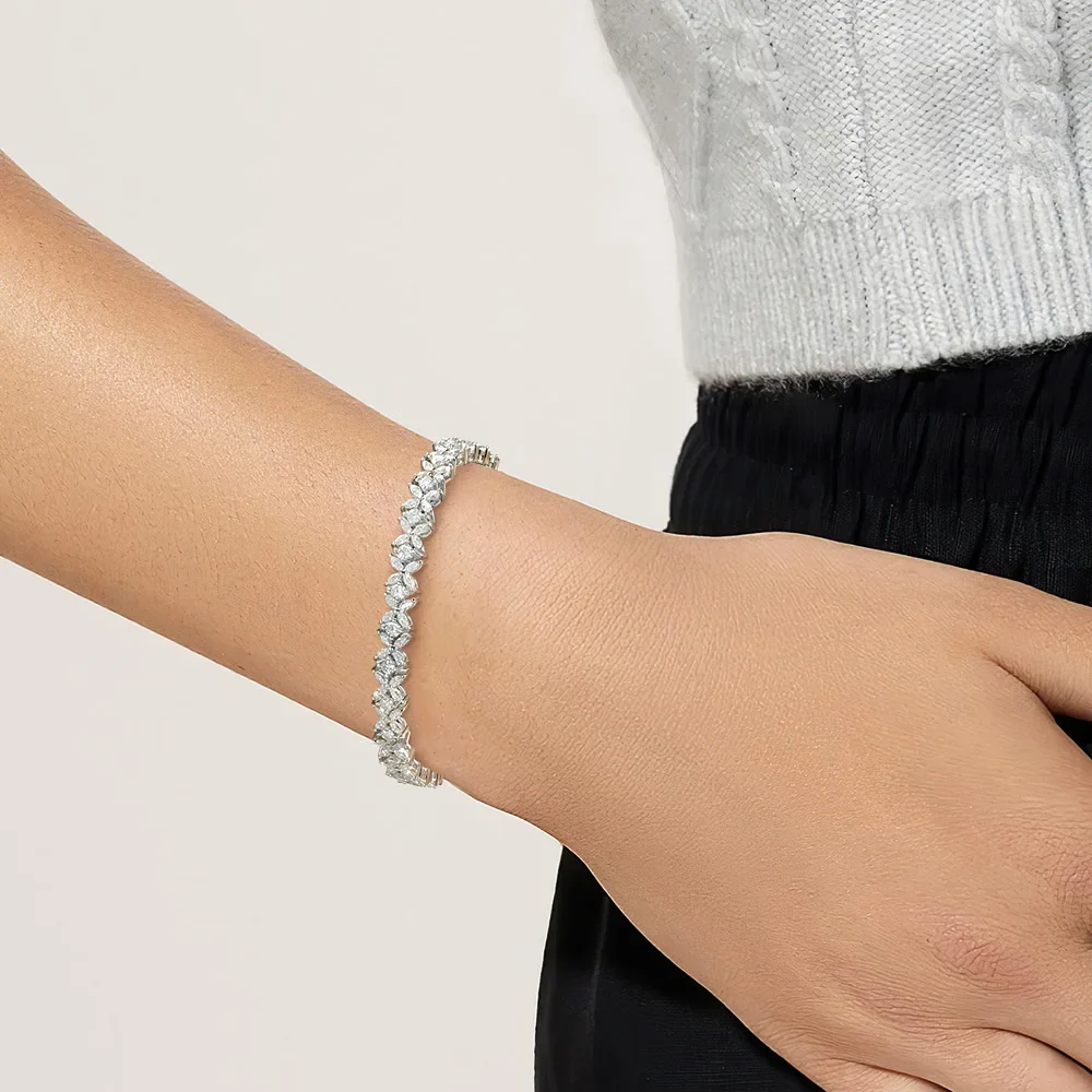 Moissanite Tennis Bracelet Sterling Silver Bridal Floral - Image 7