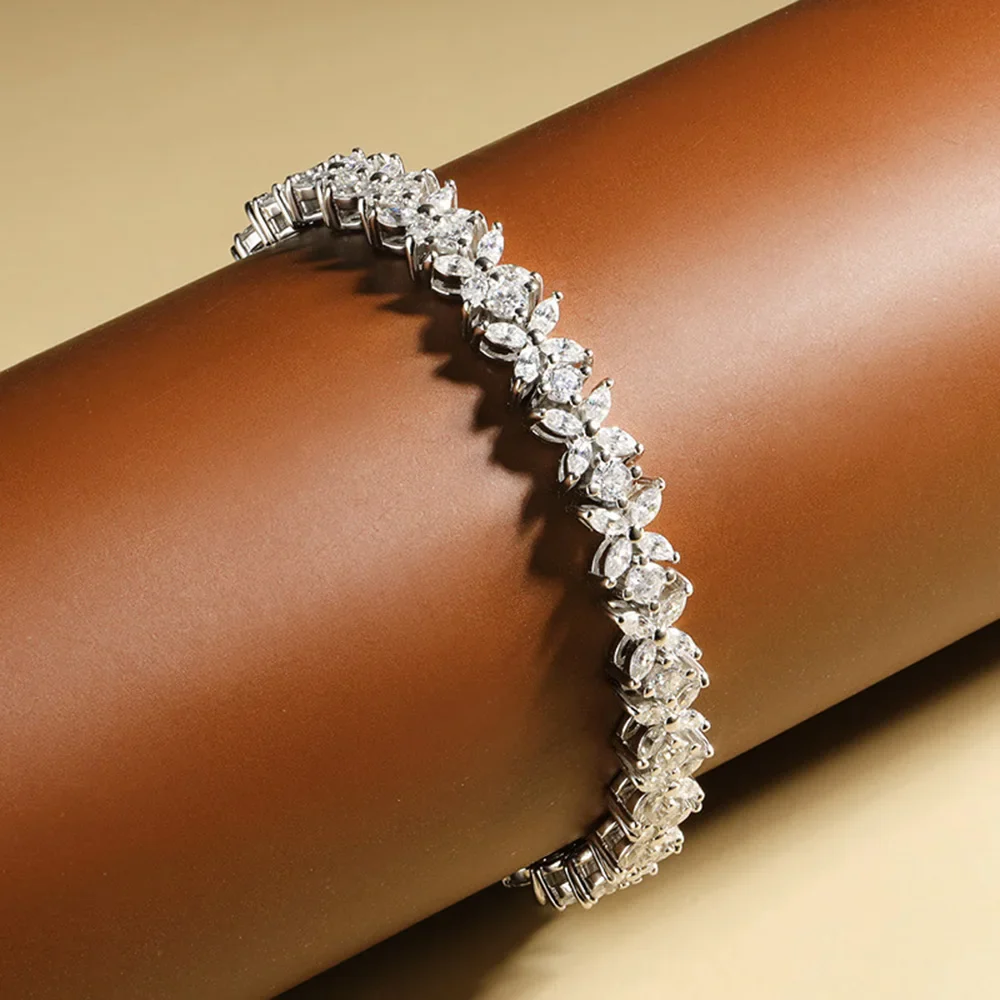 Moissanite Tennis Bracelet Sterling Silver Bridal Floral - Image 8