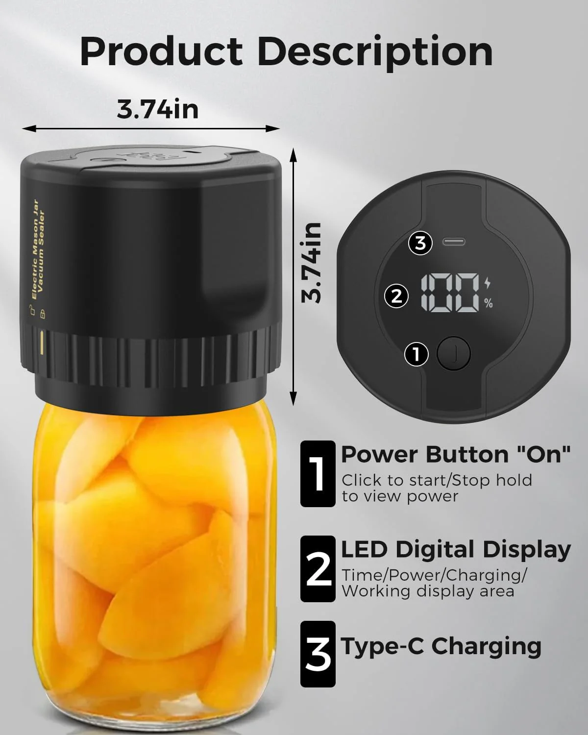Mason Jar Vacuum Sealer Cordless USB C Sealing Kit For Mason Jars Fall 2025 Kitchen Gadget Gift - Image 2
