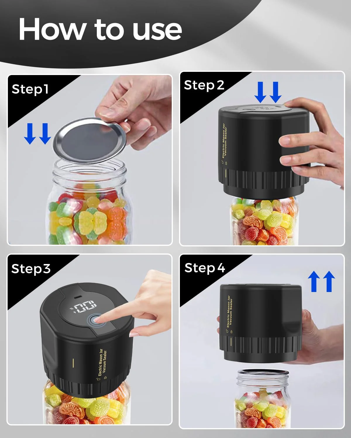 Mason Jar Vacuum Sealer Cordless USB C Sealing Kit For Mason Jars Fall 2025 Kitchen Gadget Gift - Image 5