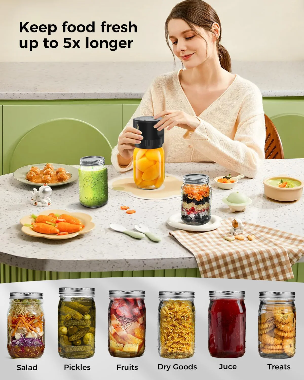 Mason Jar Vacuum Sealer Cordless USB C Sealing Kit For Mason Jars Fall 2025 Kitchen Gadget Gift - Image 7