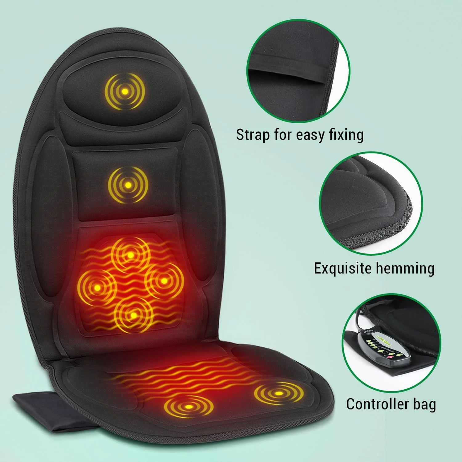 Massage Cushion For Chair And Car Seat With Heat Eight Vibration Nodes Back Pain Relief Fall 2025 - Image 3
