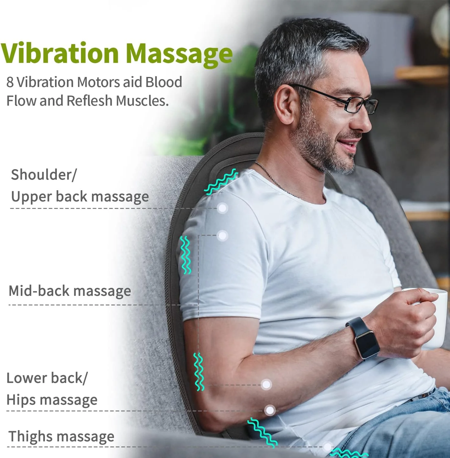 Massage Cushion For Chair And Car Seat With Heat Eight Vibration Nodes Back Pain Relief Fall 2025 - Image 4