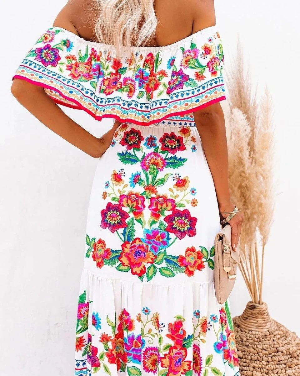 Maxi Boho Beach Dress for Women with Unique Print and Fluid Silhouette, Lightweight Fabric for Summer Outings and Events - Image 6