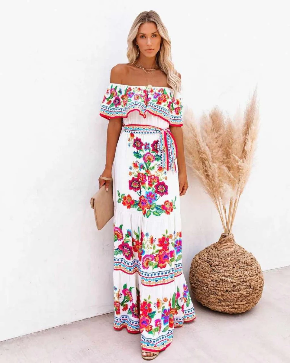 Maxi Boho Beach Dress for Women with Unique Print and Fluid Silhouette, Lightweight Fabric for Summer Outings and Events - Image 7