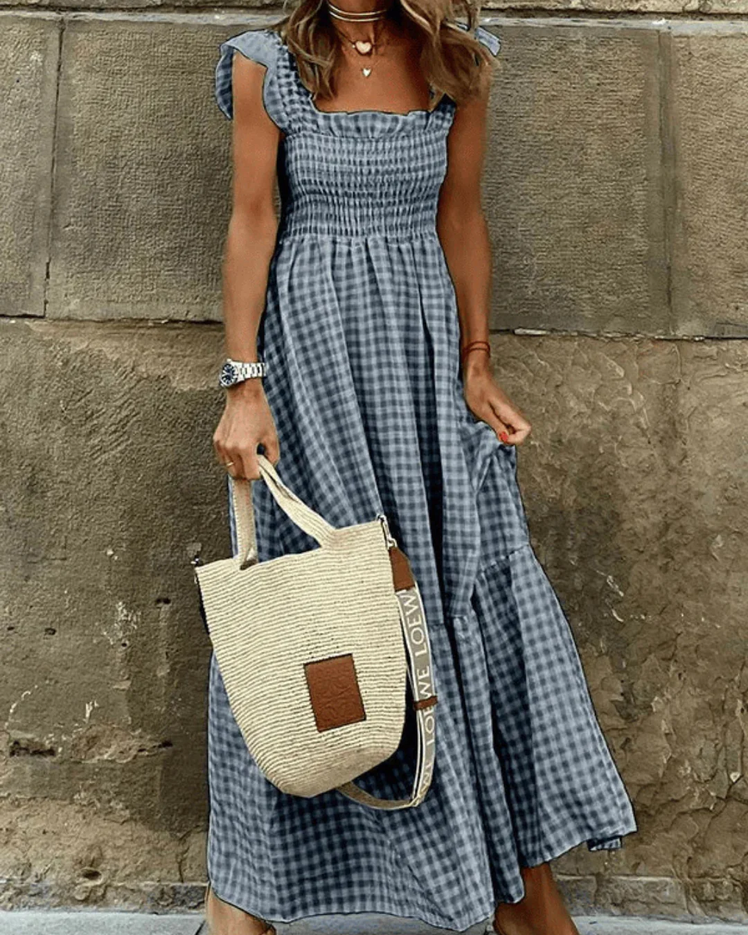 Maxi Summer Dress for Women with Elastic Top and Retro Caroma Pattern, Breathable Cotton, Perfect for Beach and City Outings - Image 5