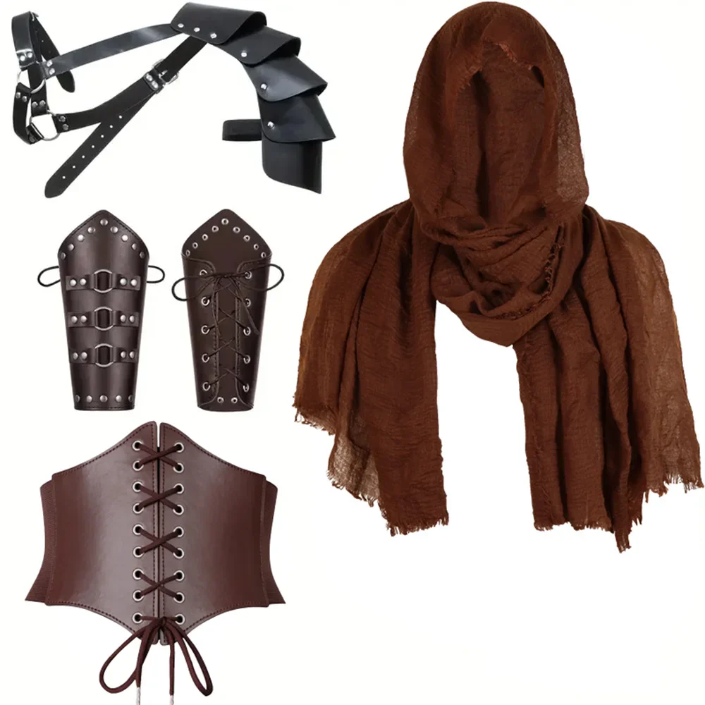 Medieval Knight Cosplay Accessories Set with PU Leather Corset Belt, Shawl Cape, and Arm Warmers, One Size Fits Most - Image 4
