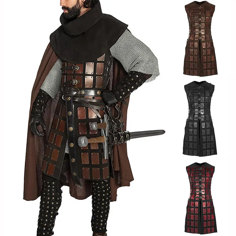 Medieval Leather Brigandine Tunic Coat for Cosplay and LARP, Adjustable Size 80-105cm, Brown - Image 2