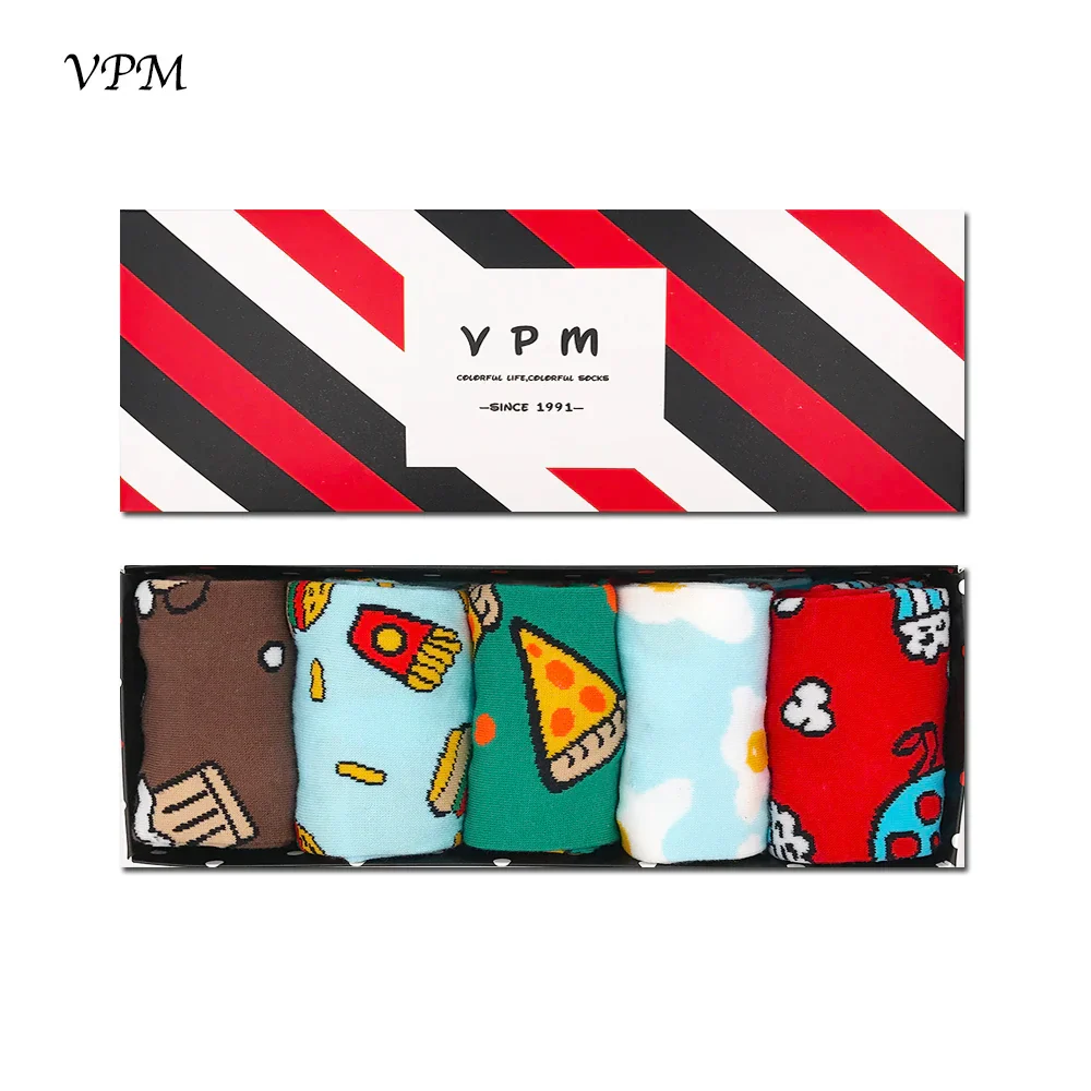 Men's Crew Socks Combed Cotton 5-Pack Harajuku Pattern Casual Socks Fall 2025 Breathable Antibacterial Comfort Gift