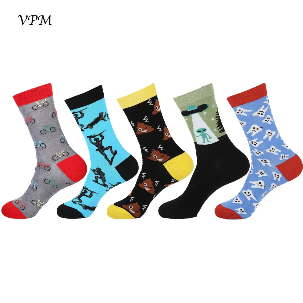 Men's Crew Socks Combed Cotton 5-Pack Harajuku Pattern Casual Socks Fall 2025 Breathable Antibacterial Comfort Gift - Image 10