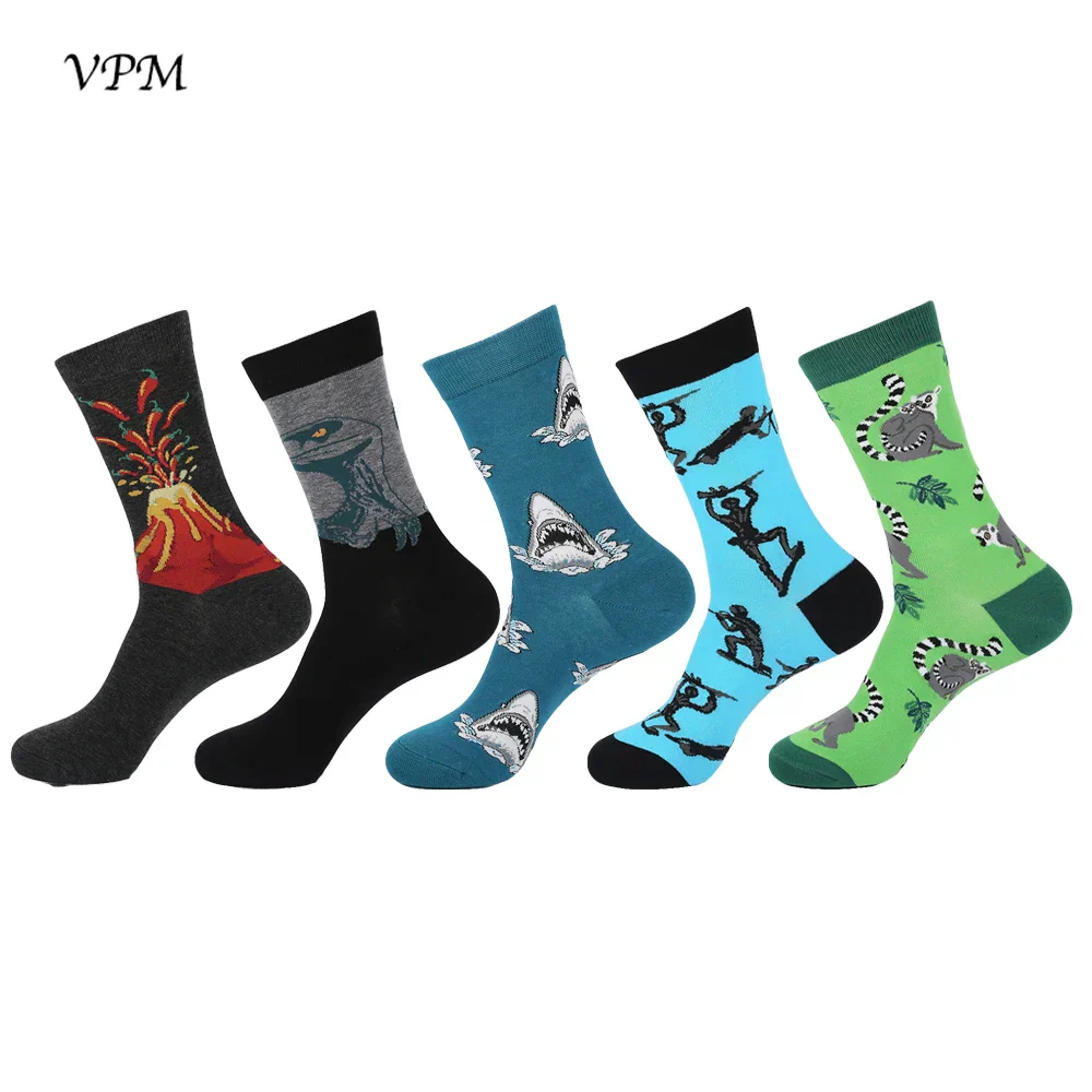 Men's Crew Socks Combed Cotton 5-Pack Harajuku Pattern Casual Socks Fall 2025 Breathable Antibacterial Comfort Gift - Image 11