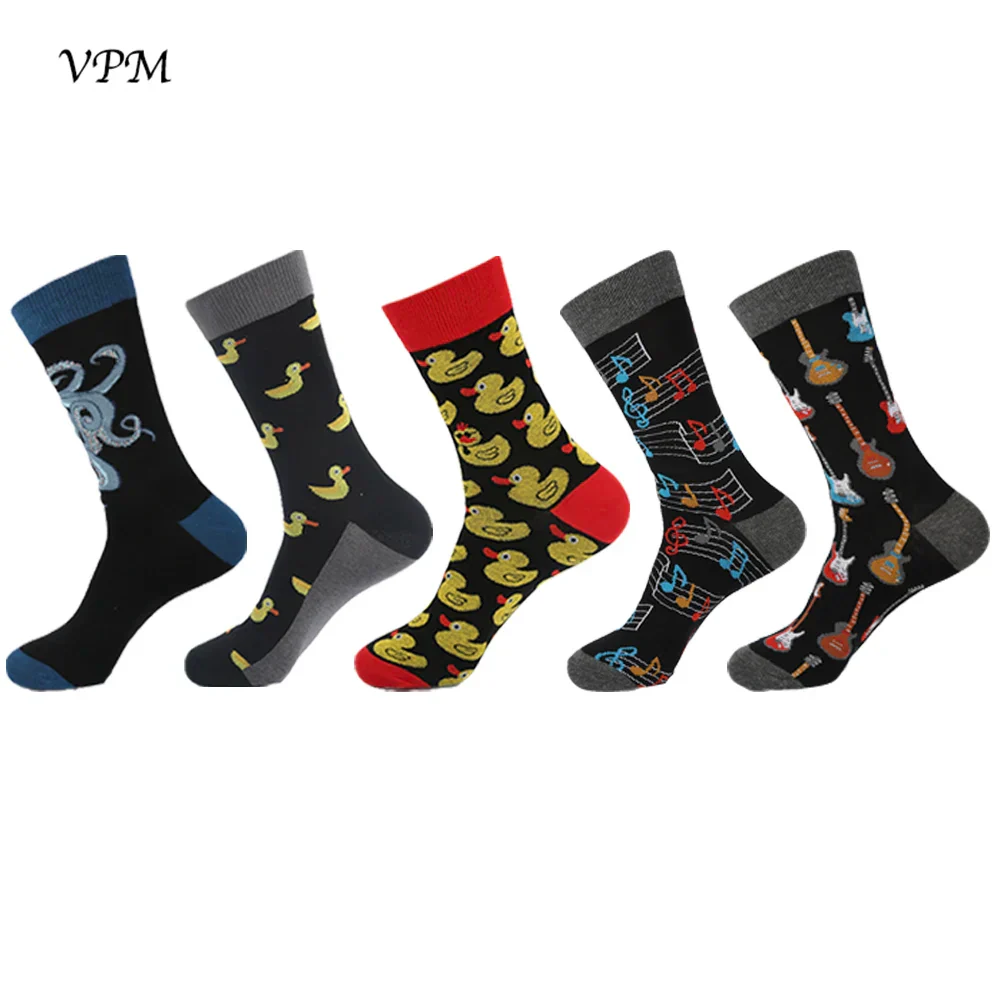 Men's Crew Socks Combed Cotton 5-Pack Harajuku Pattern Casual Socks Fall 2025 Breathable Antibacterial Comfort Gift - Image 18