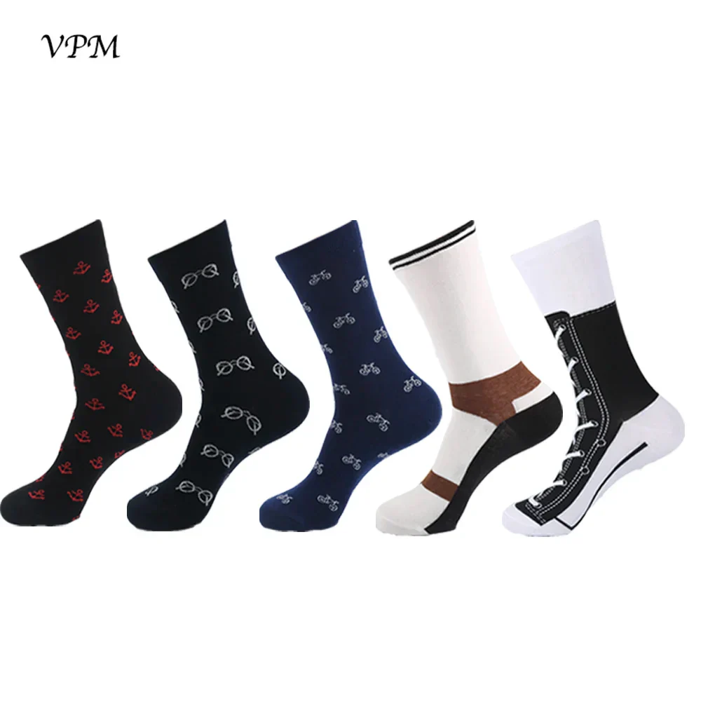 Men's Crew Socks Combed Cotton 5-Pack Harajuku Pattern Casual Socks Fall 2025 Breathable Antibacterial Comfort Gift - Image 22