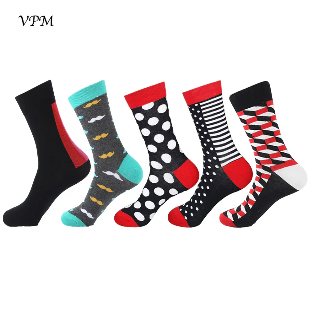Men's Crew Socks Combed Cotton 5-Pack Harajuku Pattern Casual Socks Fall 2025 Breathable Antibacterial Comfort Gift - Image 3