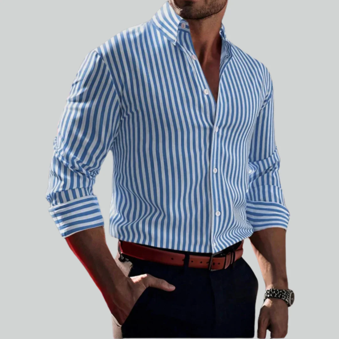 Men's Solid Color Striped Long Sleeve 3D Printed Casual Shirt - Comfortable Fashion Top - Image 3