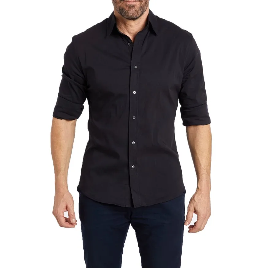 Men's Casual Oxford Zipper Shirt - Elastic Cotton Slim Fit for All Seasons - Image 2
