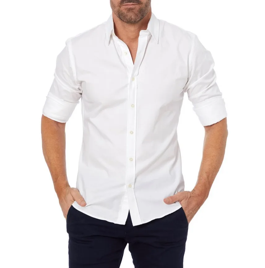 Men's Casual Oxford Zipper Shirt - Elastic Cotton Slim Fit for All Seasons - Image 7
