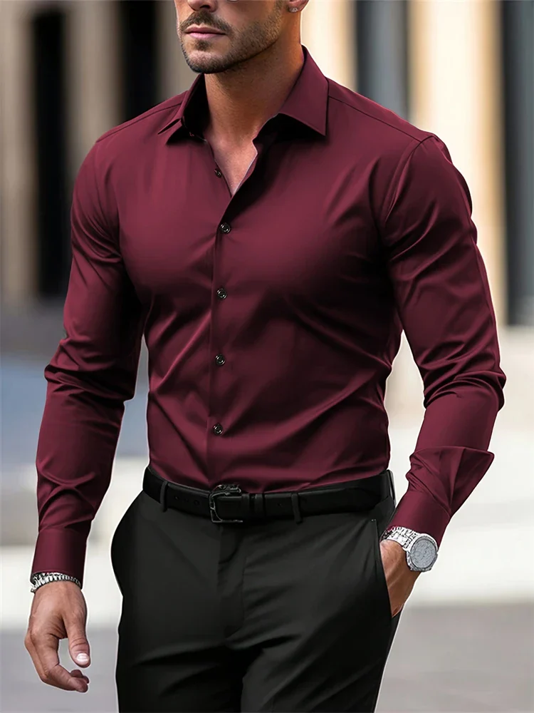 Men’s Velvet Long Sleeve Shirt – Soft Touch Polyester Fabric, Tailored Fit - Image 9