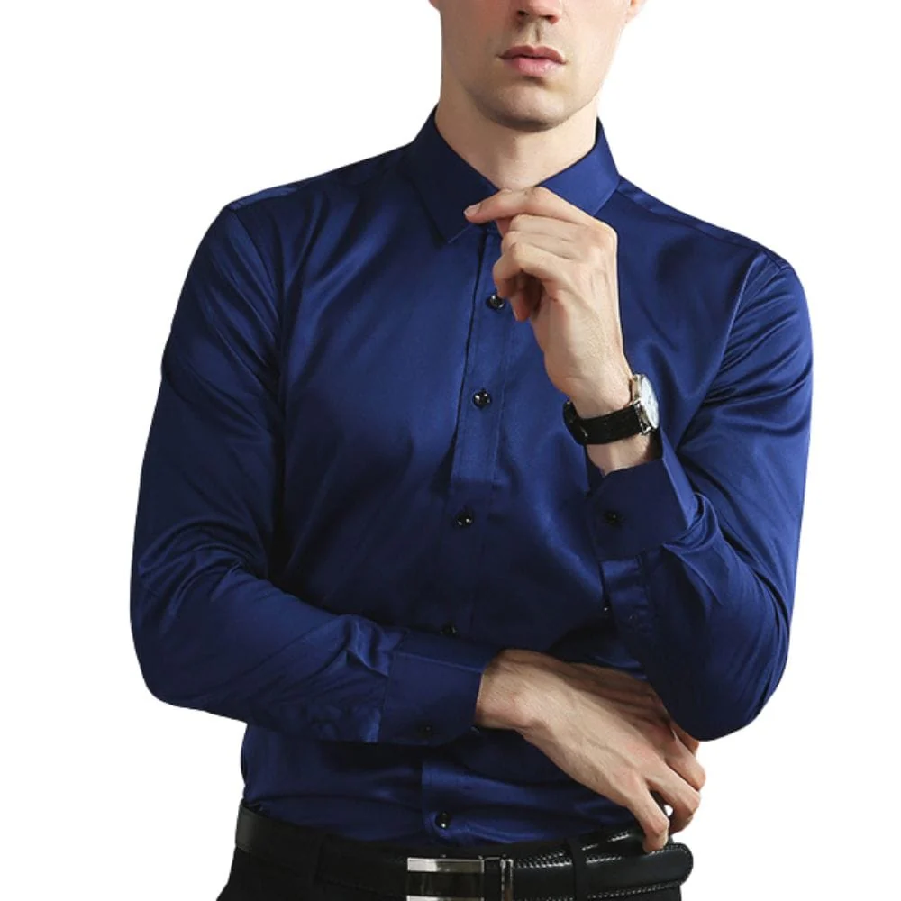 Men's Elastic Comfort Shirt, Wrinkle-Free, Breathable Fabric, Quick Drying, Regular Fit for All Occasions - Image 8