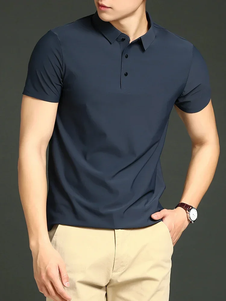 Men's Ice Silk Polo Shirt, Lightweight Breathable Fabric, Adjustable Tailored Fit for Office and Casual Wear - Image 7