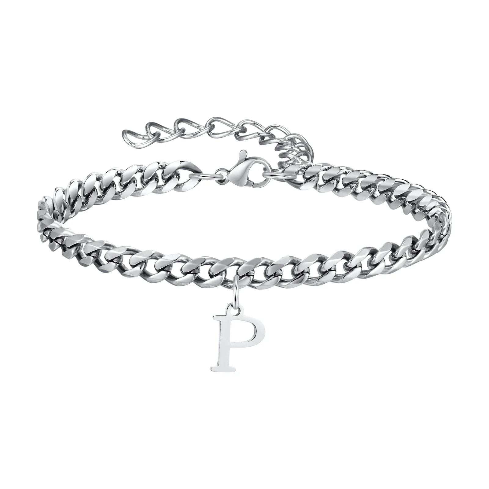 Initials Cuban Link Bracelet Stainless Steel Adjustable - Image 13