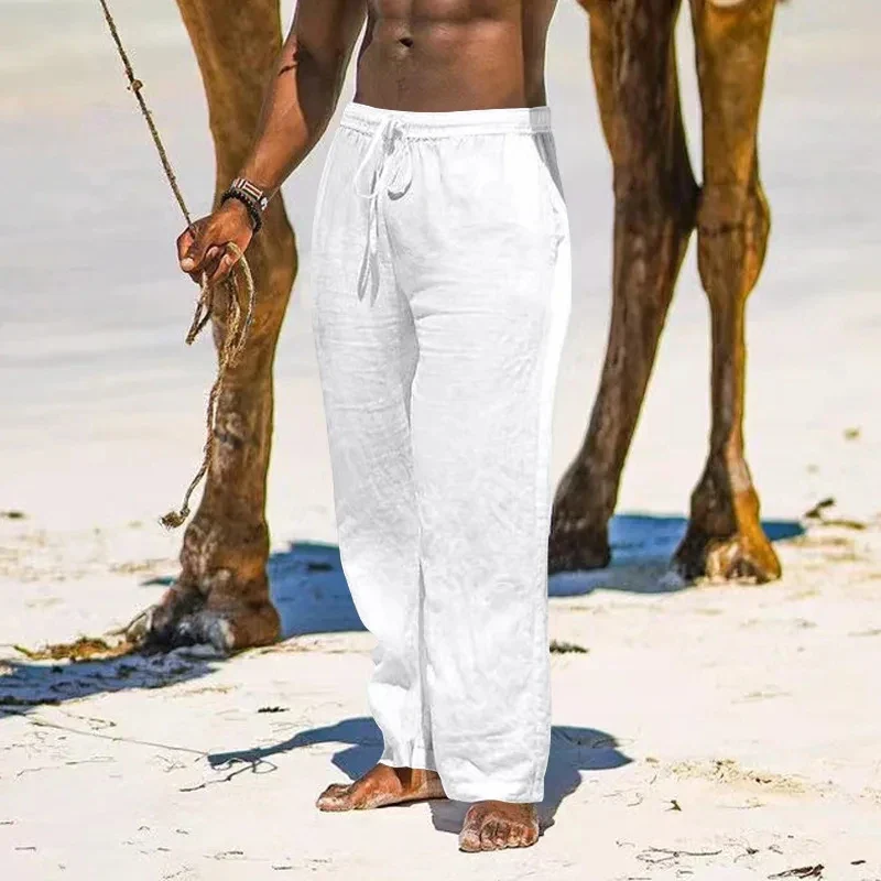 Men's Linen and Cotton Pants, Lightweight Relaxed Fit, Breathable Casual Trousers with Elastic Waistband, Available in Multiple Colors - Image 6