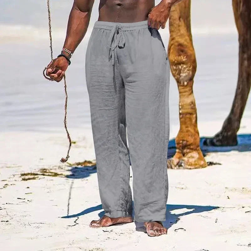 Men's Linen and Cotton Pants, Lightweight Relaxed Fit, Breathable Casual Trousers with Elastic Waistband, Available in Multiple Colors - Image 7